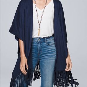White House Black Market faux suede fringe poncho